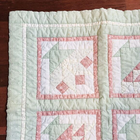 Vintage Handmade Hand Quilted Sampler Wall Hanging, Tabletop Pastel 19.5x19.5" - Picture 3 of 6